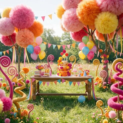 Amyhill 24 Pcs Fluffy Pom Pom Cake Toppers Multicolor Ball Cake Toppers Bright Yellow Coral Orange Hot Pink Cupcakes Decoration for Birthday Festive Read Across America Week Party Displays in Saudi Arabia