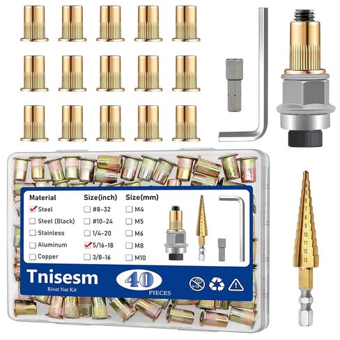 TNISESM 40PCS 5/16 NUT RIVET مع أداة تثبيت الجوز البرشجة ، 5/16-18 Carbon Carbon Steel Head مسطح الرأس in Saudi Arabia