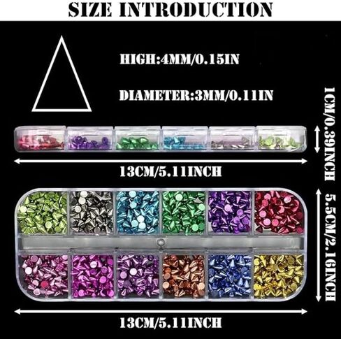 Chunmeng12 Grid Punk Nail Pendants with Mixed Colors Metal Rivets Tapered Nails Acrylic Pendants Alloy Nail Nails Nail Decorations DIY Crafts Decoration (12 Colors) in Saudi Arabia