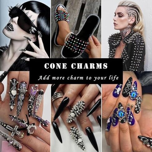 Chunmeng12 Grid Punk Nail Pendants with Mixed Colors Metal Rivets Tapered Nails Acrylic Pendants Alloy Nail Nails Nail Decorations DIY Crafts Decoration (12 Colors) in Saudi Arabia