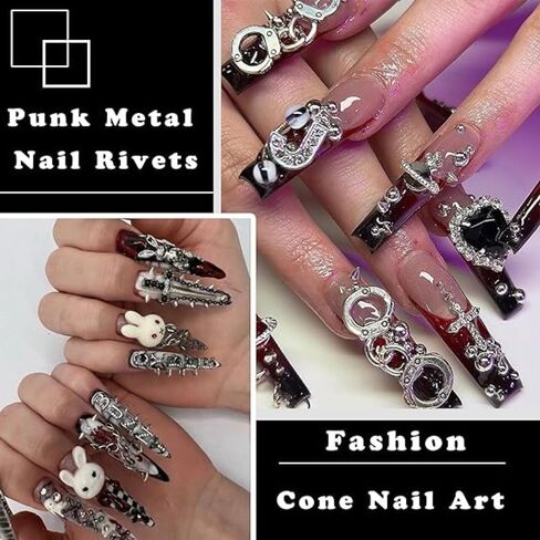 Chunmeng12 Grid Punk Nail Pendants with Mixed Colors Metal Rivets Tapered Nails Acrylic Pendants Alloy Nail Nails Nail Decorations DIY Crafts Decoration (12 Colors) in Saudi Arabia