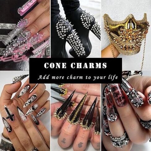 Chunmeng12 Grid Punk Nail Pendants with Mixed Colors Metal Rivets Tapered Nails Acrylic Pendants Alloy Nail Nails Nail Decorations DIY Crafts Decoration (12 Colors) in Saudi Arabia