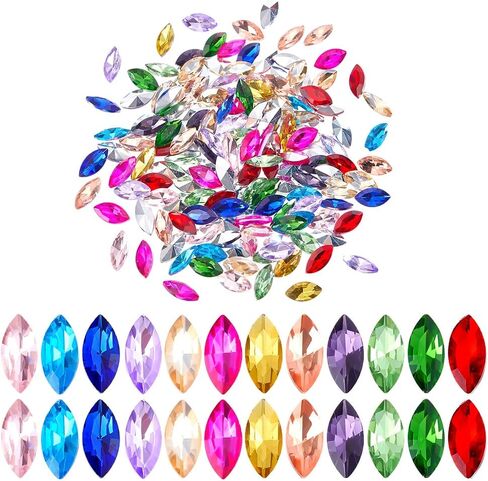 PH PandaHall 192pcs أحجار الراين الخلفية المدببة 12 لون عين الحصان كريستال أحجار الراين الأوجه الزجاج حجر الراين بريق الأحجار الكريمة الزينة للمجوهرات الزفاف الديكور عيد الميلاد الحرفية، 15x7mm in Saudi Arabia
