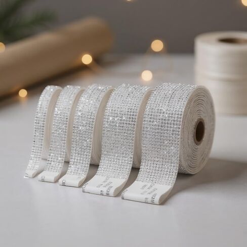 Self Adhesive Rhinestone Strips Diamond Bling Crystal Ribbon Sticker Wrap for Craft Jewel Tape Roll with 9 mm Rhinestones for DIY Car Phone Christmas Decoration (White Diamond) in Saudi Arabia