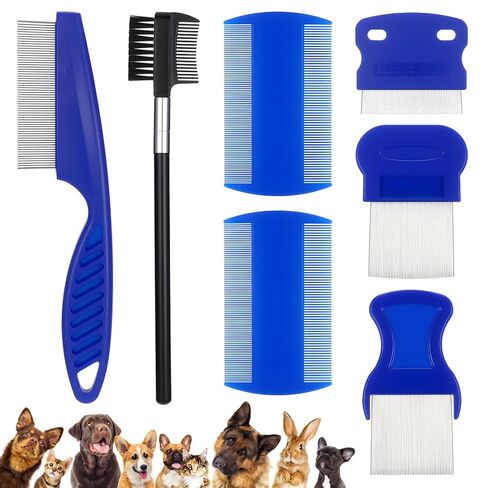 7 Pack Stainless Steel Dog Cat Grooming Combs Flea Lice Comb Dematting Comb With Rounded Teeth Double Sided Pet Tear Stain Remover Pet Lice Combs Set for Small Medium Large Pets in Saudi Arabia