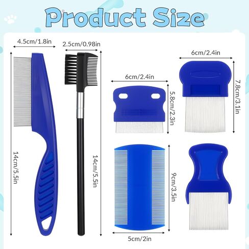 7 Pack Stainless Steel Dog Cat Grooming Combs Flea Lice Comb Dematting Comb With Rounded Teeth Double Sided Pet Tear Stain Remover Pet Lice Combs Set for Small Medium Large Pets in Saudi Arabia