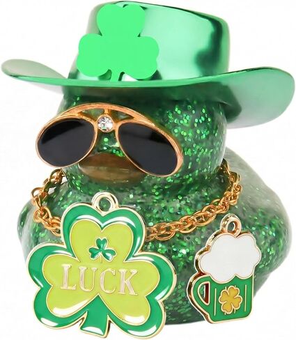 wonuu St. Patrick's Day Rubber Ducks Car Dashboard Decorations, Shamrock Glitter Ducky for Car Ornament Accessories with Shamrock, Laser Cowboy Hat, Necklace, Sunglasses, Beer Mug (Luck Shamrock) in Saudi Arabia