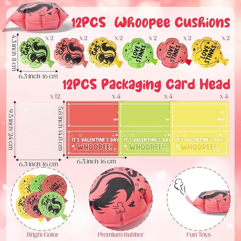12 Pack Valentine's Day Whoopee Cushions Set, Skunk Whoopee Cushion with Self Sealing Bag Packaging Card Head, Valentine Fart Prank Kit Toys Party Favors Novelty Trick Joke Gift for Office Home in Saudi Arabia