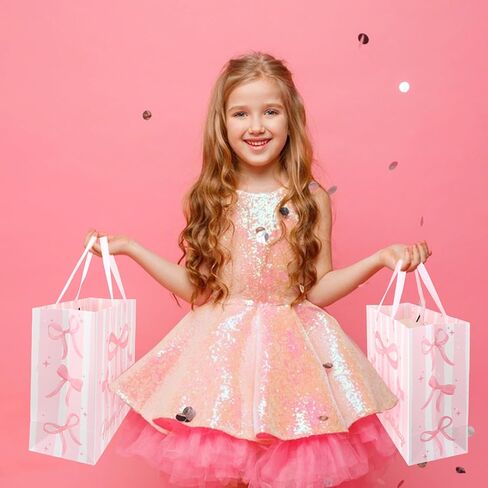 ACO-UINT Happy Birthday Gift Bags for Women Pink Bow Gift Bag with Tissue Paper and Ribbon Handles Pink Birthday Card, Clearly Printed in Saudi Arabia