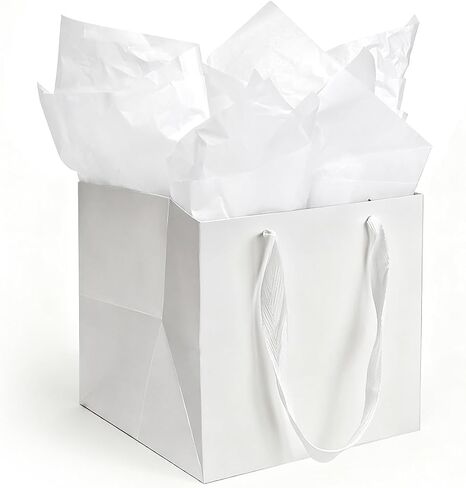 Papertide 2 Pack Square Black Gift Bags 8x8x8 inch with Tissue Paper, Sturdy Paper Gift Bags for Cosmetics, Candles, Books, Birthday Gifts, Party Favors, Retail Packaging in Saudi Arabia
