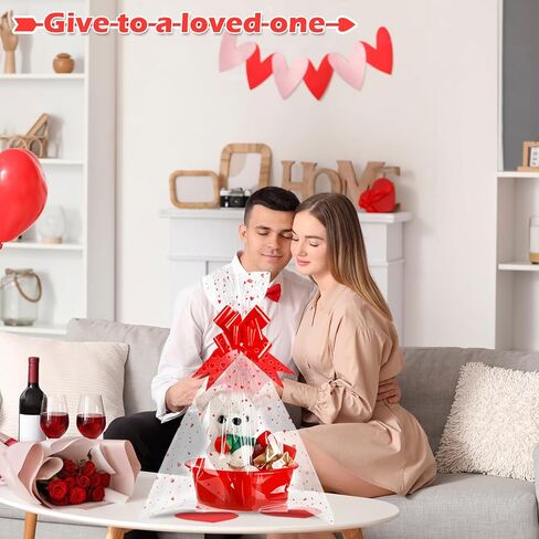 Threehoney 6 مجموعة عيد الحب سلة القلب سلال الهدايا البلاستيكية الفارغة مع أكياس السيلوفان وأشرطة سحب الأقواس لملء هدية عيد الحب (الأحمر والوردي) in Kuwait