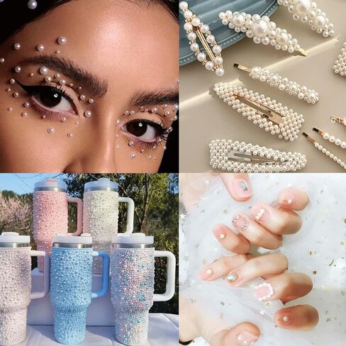 1800PCS Flatback Pearls & Rhinestones, Mixed Size Half Pearl Rhinestone, Shining Resin Decorations for Crafts Bottles Tumblers Clothes Dress Shoes Face Painting Making Nail Art Making Embellishments in Kuwait