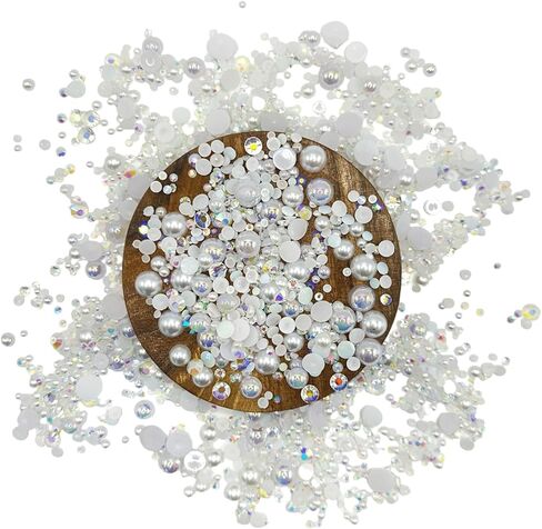 1800PCS Flatback Pearls & Rhinestones, Mixed Size Half Pearl Rhinestone, Shining Resin Decorations for Crafts Bottles Tumblers Clothes Dress Shoes Face Painting Making Nail Art Making Embellishments in Kuwait