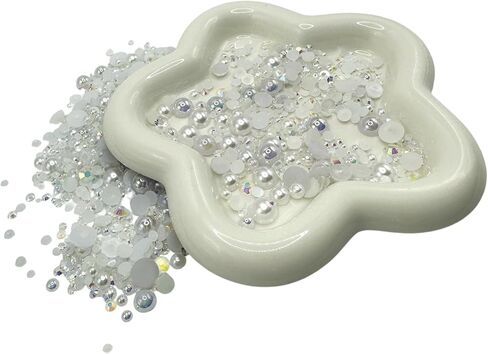 1800PCS Flatback Pearls & Rhinestones, Mixed Size Half Pearl Rhinestone, Shining Resin Decorations for Crafts Bottles Tumblers Clothes Dress Shoes Face Painting Making Nail Art Making Embellishments in Kuwait