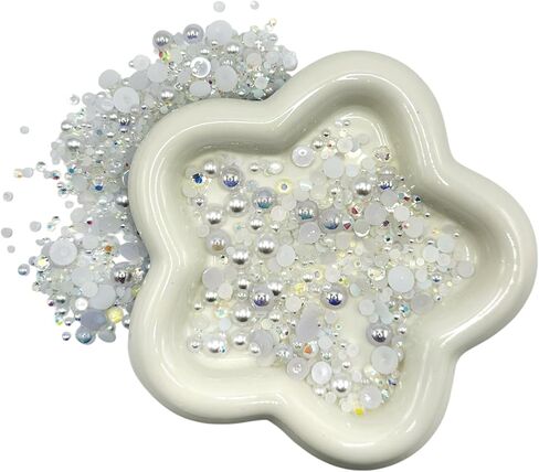 1800PCS Flatback Pearls & Rhinestones, Mixed Size Half Pearl Rhinestone, Shining Resin Decorations for Crafts Bottles Tumblers Clothes Dress Shoes Face Painting Making Nail Art Making Embellishments in Kuwait