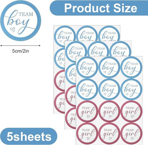 60 قطعة من ملصقات فريق الأولاد أو البنات، مقاس 5 سم، ملصقات تكشف عن الجنس، ملصقات فريق الأولاد والبنات، ملصق وردي وأزرق ديكورات تكشف عن الجنس in Kuwait