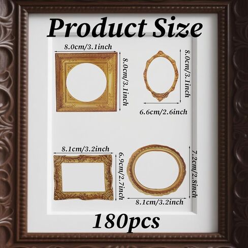 180 Pcs Vintage Frame Decorative Stickers Scrapbook Frames Stickers Retro Photo Border Paper for DIY Journal Planners Wedding Albums Diary Embellishment (Metallic) in Saudi Arabia