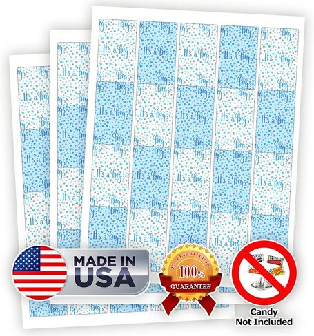 60 It's a Boy Blue Baby Shower Miniatures Candy Bar Wrapper and Stickers Decorations, Made in USA (Candy Not Included) in Saudi Arabia