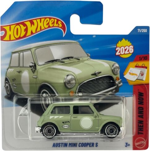 Hot Wheels Austin Mini Cooper S [أخضر] آنذاك والآن 1/10، 71/250، جديد لعام 2026! لعبة سيارة مصبوبة بمقياس 1:64 in Kuwait