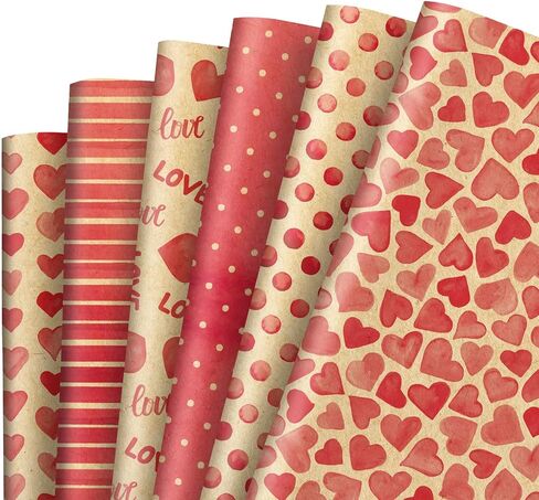 12 Sheets Valentine’s Day Wrapping Paper Love Heart Gift Wrap Paper Bulk Folded Flat Watercolor Red DIY Craft Art Kraft Paper for Party Wrapping Supplies, 19.7 x 27.6 Inch in Saudi Arabia