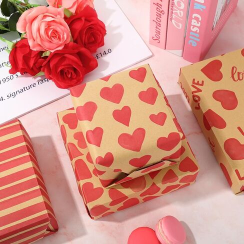 12 Sheets Valentine’s Day Wrapping Paper Love Heart Gift Wrap Paper Bulk Folded Flat Watercolor Red DIY Craft Art Kraft Paper for Party Wrapping Supplies, 19.7 x 27.6 Inch in Saudi Arabia