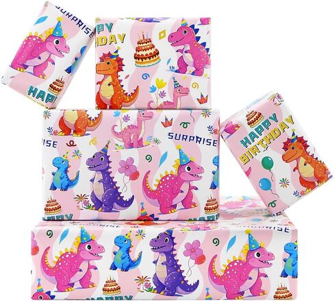 Prehistoric Vibrant Dinosaur Jurassic Gift Wrap Dino Roar Princess Pink Wrapping Paper Baby Girl Kids For Birthday Christmas Party Baby Shower, Folded Flat 30 x 20 Inch, 6 Sheets in 1 Designs: 23sq. ft. ttl in Saudi Arabia