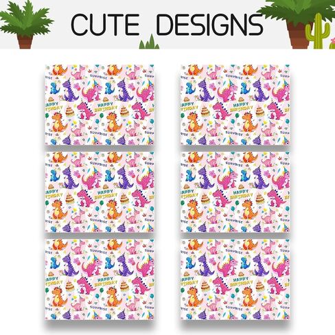 Prehistoric Vibrant Dinosaur Jurassic Gift Wrap Dino Roar Princess Pink Wrapping Paper Baby Girl Kids For Birthday Christmas Party Baby Shower, Folded Flat 30 x 20 Inch, 6 Sheets in 1 Designs: 23sq. ft. ttl in Saudi Arabia
