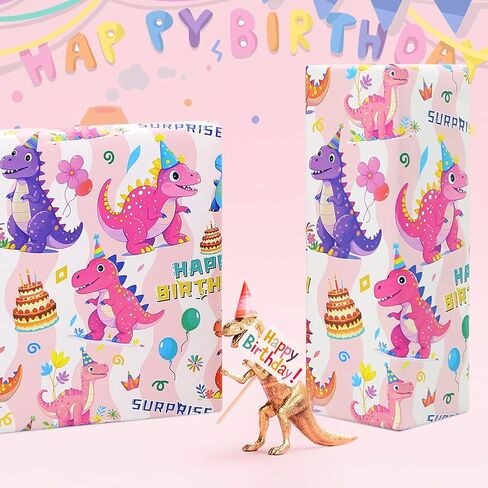 Prehistoric Vibrant Dinosaur Jurassic Gift Wrap Dino Roar Princess Pink Wrapping Paper Baby Girl Kids For Birthday Christmas Party Baby Shower, Folded Flat 30 x 20 Inch, 6 Sheets in 1 Designs: 23sq. ft. ttl in Saudi Arabia