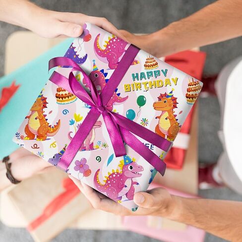 Prehistoric Vibrant Dinosaur Jurassic Gift Wrap Dino Roar Princess Pink Wrapping Paper Baby Girl Kids For Birthday Christmas Party Baby Shower, Folded Flat 30 x 20 Inch, 6 Sheets in 1 Designs: 23sq. ft. ttl in Saudi Arabia