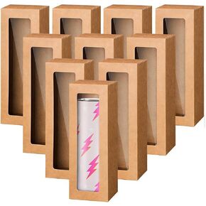 HOUPOUSEN 10 Pcs Tumbler Gift Box,7.87x3.15x3.15 Inch Clear Wine Glass Gift Boxes with Window for 12oz 16oz 20oz Drinking Cup Glasses Jars Mug Can Blanks,No Ribbon (White) in Saudi Arabia
