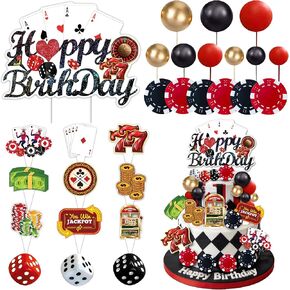 37 قطعة من زينة كعكة الكازينو، النرد، الرقائق، ماكينات القمار، العملات الذهبية، أغطية الكب كيك، لوازم حفلات أعياد الميلاد في لاس فيغاس in Kuwait