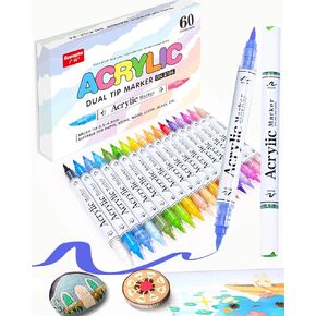 60 Colors Dual Tip Acrylic Paint Markers, 30 Pcs 2 Colors in 1 with Soft Brush Tips & Double Ink Capacity, Paint Markers for Rocks, Canvas, Wood, Fabric, Glass, Plastic, Quick-Drying, Waterproof in Saudi Arabia