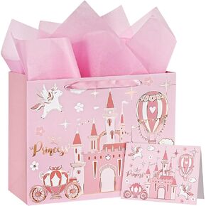 WRAPAHOLIC 13" Large Birthday Gift Bag with Card and Tissue Paper - Adorable Unicorn with Holographic Silver Foil in Kuwait