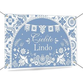 Mocsicka Cielito Lindo Backdrop Dusty Blue Mexican Cielito Lindo Baby Shower Decorations Banner Talavera Wedding Baby Shower Decorations Photo Booth Props 70.8 x 43.3 inch (blue) in Saudi Arabia