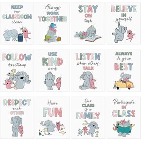 رسوم بيانية وملصقات تعليمية من Feuid Gniea لديكور الفصل الدراسي - اليوم المائة للمدرسة 12 لوحة إعلانات عادات جيدة لرياض الأطفال، وملصقات جدارية لتعلم الحيوانات لغرفة اللعب في مرحلة ما قبل المدرسة in Kuwait