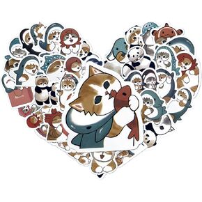 100 Pcs Cute Cat Stickers for Water Bottles, with Funny Panda,Shark Pattern Elements,Kawaii Cartoon Decal Pack, Laptop, Skateboard, DIY Crafts in Saudi Arabia