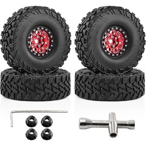 4 عبوات من عجلات وإطارات مصنوعة من خليط معدني مقاس 1.9 بوصة - تناسب زاحف RC 1/10 (TRX4/SCX10 II/III/D9/90046/D90) (أحمر) in Kuwait