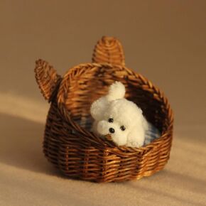 1:12 Scale Mini Rattan Dog Bed for Dollhouse Handmade Wicker Pet Bed, Cute Miniature Dog House Accessories for Doll House Decoration,Dollhouse Furniture Collection (Light) (Rattle Dark) in Saudi Arabia