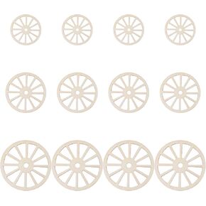 12PCS 3 Sizes Unfinished Wood Wheel, 4.9/3.9/2.9in Blank Wood Slices Wooden Wagon Wheel Decor 0.1in Thick Wooden Wheels for Crafts for DIY Craft Painting Drawing Home Party Decoration in Saudi Arabia