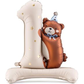 Balloon 1st Birthday with Teddy Bear PartyDeco 32x28 Inch Number One Foil Balloon for First Baby Birthday Supplies, 1 Year Old Baby, 1st Party Decor Number 1 Pastel Colours in Saudi Arabia