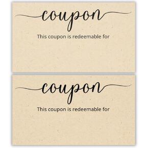 Blank Coupon Cards | Kraft Tan | 3.5x2 Inch | 50 Pack | DIY Gift Certificate, Vouchers for Present, Holiday, Valentines Simple Redeemable in Kuwait