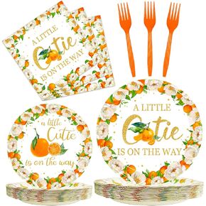 96 Pcs Little Cutie Baby Shower Party Plates and Napkins Set, A Little Cutie is on The Way Party Supplies Decorations Orange Citrus Tangerine Fruit Birthday Party Tableware Kit, Serves 24 in Kuwait