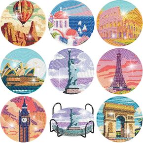 gganmtere Famous Landscape Diamond Painting Coasters Kit-8 Pcs Art Coasters with Holder, DIY Diamond Art Coaster for Adults in Saudi Arabia