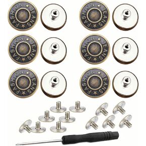 17 mm No-Sew Metal Jeans Buttons Clips (12-Pack) - Removable Fastener Kit with Screwdriver and Threaded Rivets for Denim Repairs(Silvery) in Saudi Arabia