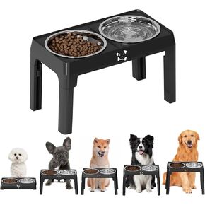 حامل أوعية مرتفعة للكلاب، ارتفاع 5 مستويات قابل للتعديل مع قطعتين من أوعية التغذية البطيئة من الفولاذ المقاوم للصدأ، محطة طعام ومياه للكلاب المرتفعة المضادة للانزلاق للحيوانات الأليفة الكبيرة والصغيرة، قابلة للطي للسفر in Kuwait