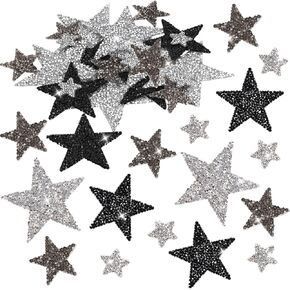 24Pcs Iron on Star Patches Rhinestone Appliques Star Clothing Patches for DIY Iron on Rhinestones for Clothing(24, Silver, Black, Grey, 2cm, 4cm, 6cm, 8cm) in Kuwait