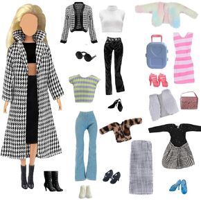 15 PCS Doll Clothes and Accessories, Girl Doll Clothes Including 6 Fashion Sets, 1 Handbag, 1 Suitcase, 1 Glasses, 6 Pairs of Shoes for 11.5 inch Dolls on Christmas in Saudi Arabia