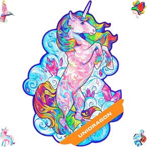 أحجية الصور المقطوعة الخشبية من UNIDRAGON - وحيد القرن الملهم، 195 قطعة، متوسطة 10.2 بوصة × 12.6 بوصة، حزمة هدايا جميلة، شكل فريد من نوعه أفضل هدية للبالغين والأطفال in Kuwait