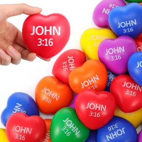 Zubebe 24 Pcs Valentine Christian Heart Stress Balls Bulk 2.76'' John 3: 16 Valentine's Day Heart Stress Balls Christian Bible Quotes Gifts for Party Favor Reward Gift (Multicolor) in Saudi Arabia