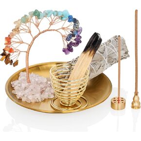 ZenBless 5 in 1 Incense Burner, Palo Santo Holder, Sage Holder, Incense Holder for Incense Sticks/Coil Incense/Incense Cones, 5.5 inches Brass Ash Catcher for Meditation Yoga Room in Saudi Arabia